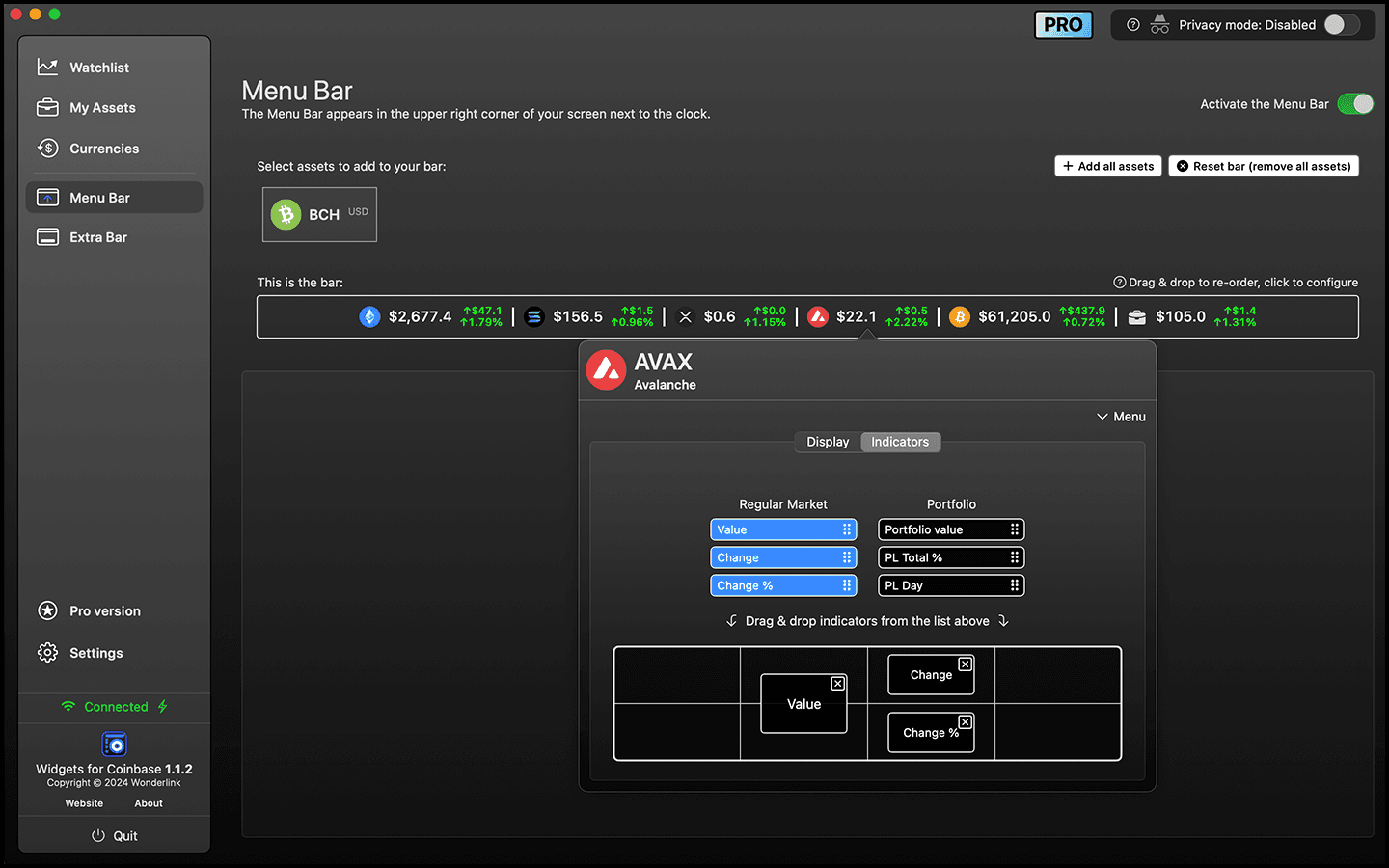 Bar & ticker configuration